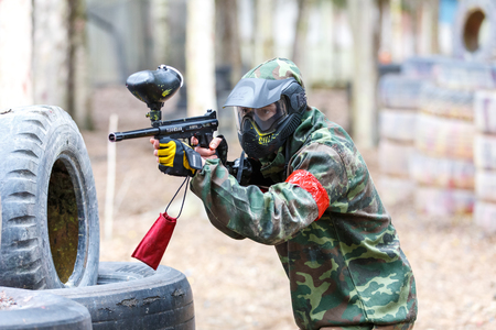 Saint-Petersburg, Russia - April 10, 2016: Paintball student tournament of Bonch Bruevich university in Snaker club.のeditorial素材