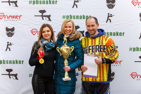 Saint-Petersburg, Russia - April 24, 2016: Paintball tournament in Snaker club between student teams from five universities.のeditorial素材