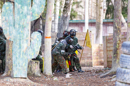 Saint-Petersburg, Russia - April 24, 2016: Paintball tournament in Snaker club between student teams from five universities.のeditorial素材