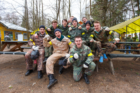 Saint-Petersburg, Russia - April 24, 2016: Paintball tournament in Snaker club between student teams from five universities.のeditorial素材