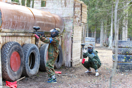 Saint-Petersburg, Russia - April 24, 2016: Paintball tournament in Snaker club between student teams from five universities.のeditorial素材