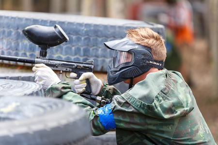 Saint-Petersburg, Russia - April 24, 2016: Paintball tournament in Snaker club between student teams from five universities.のeditorial素材