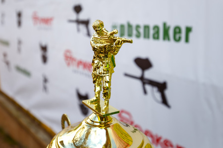 Saint-Petersburg, Russia - April 24, 2016: Paintball tournament in Snaker club between student teams from five universities.のeditorial素材