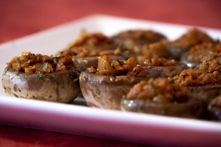 A plate with stuffed mushroomsの写真素材