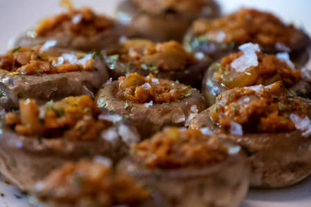 A plate with stuffed mushroomsの写真素材