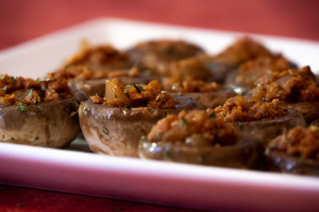 A plate with stuffed mushroomsの写真素材