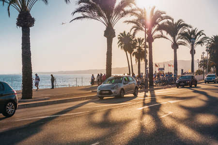 Nice, Provence / France - September 28, 2018: Sunset over the evening promenadeのeditorial素材