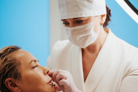Filler injection procedure under the skin of a woman to combat age-related skin aging - rejuvenating...