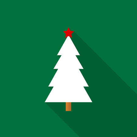 White Christmas tree icon with red star and long shadow.のイラスト素材