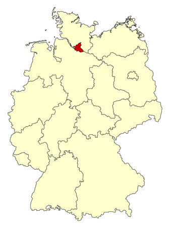 Yellow map of Germany with federal state Hamburg isolated in red. Vector EPS 10のイラスト素材