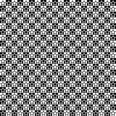 Vector seamless pattern. Star shapes in squares texture. Black-and-white background. Monochrome festive design.のイラスト素材