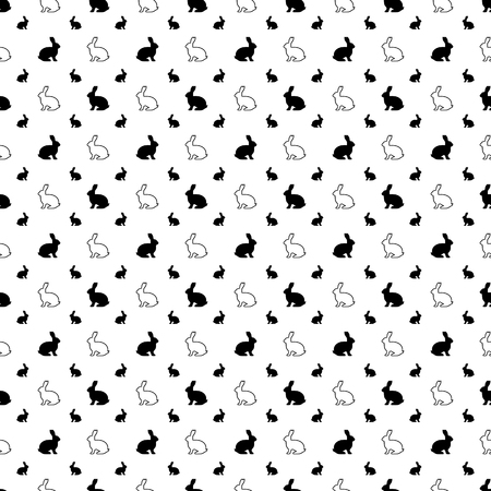 Vector seamless pattern. Rabbit icons texture. Black-and-white background. Monochrome design.のイラスト素材