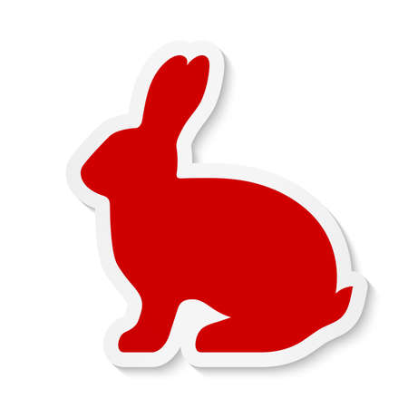Flat red rabbit sticker icon isolated on a white backgroundのイラスト素材