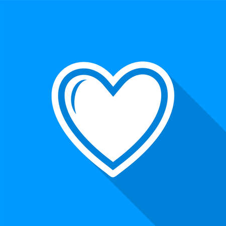 Flat white heart icon with a long shadow on a blue background. EPS10 vector fileのイラスト素材