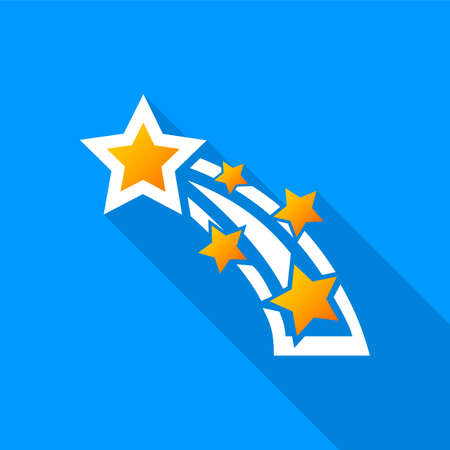 Flat shooting star icon with a long shadow on a blue background. EPS10 vector fileのイラスト素材