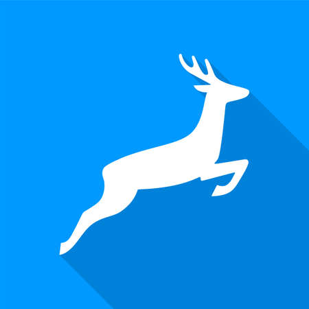 Flat white deer icon with a long shadow on a blue background. EPS10 vector fileのイラスト素材