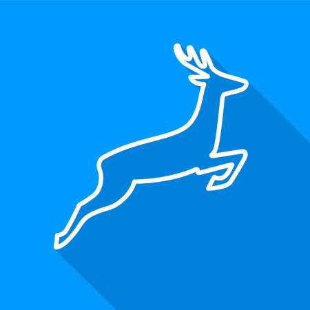 Flat white deer outline icon with a long shadow on a blue background. EPS10 vector fileのイラスト素材