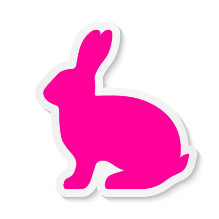 Flat pink rabbit sticker icon isolated on a white background.のイラスト素材