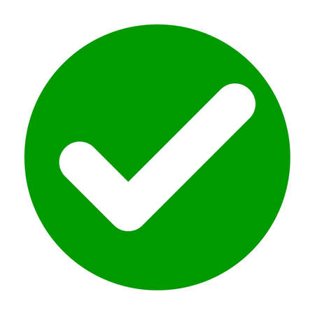 Flat round check mark green icon, button. Tick symbol isolated on a white background. EPS10 vector fileのイラスト素材