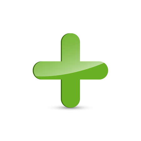 Glossy green plus sign, positive symbol isolated on a white background. EPS10 vector fileのイラスト素材