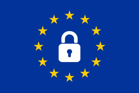 The flag of the EU with a padlock icon. EPS10 vector fileのイラスト素材