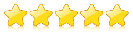 Glossy golden five star rating icon  reflection isolated on a white background.  vector fileのイラスト素材
