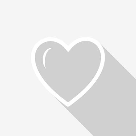 Flat white heart outline icon  a long shadow on a white background.  vector fileのイラスト素材