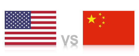 USA versus China. The United States of America against the People's Republic of China. National flags with reflection. EPS10 vector fileのイラスト素材