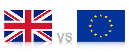 UK versus EU. The United Kingdom against the European Union. National flags with reflection. EPS10 vector fileのイラスト素材