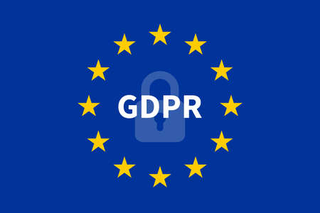 The Flag of the European Union with GDPR / General Data Protection Regulation and a padlock icon. EPS10 vector fileのイラスト素材