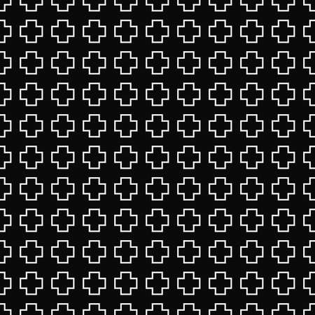 Vector seamless geometric pattern. Texture of cross outline shapes. Black-and-white background. Monochrome design. EPS10 vector fileのイラスト素材