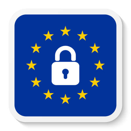 Square sticker icon with the EU flag and padlock icon isolated on a white background. EPS10 vector fileのイラスト素材