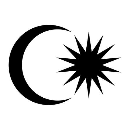 Black crescent and star symbol. The national emblem of Malaysia. Pictogram, icon isolated on a white background.のイラスト素材