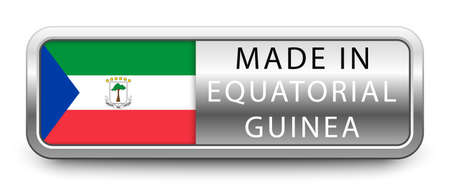 MADE IN EQUATORIAL GUINEA metallic badge with national flag isolated on a white background.のイラスト素材
