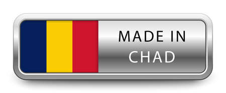 MADE IN CHAD metallic badge with national flag isolated on a white background.のイラスト素材