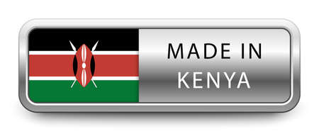 MADE IN KENYA metallic badge with national flag isolated on a white background.のイラスト素材