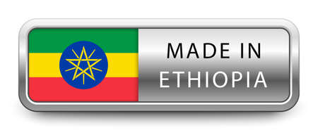 MADE IN ETHIOPIA metallic badge with national flag isolated on a white background.のイラスト素材