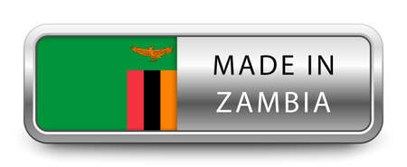 MADE IN ZAMBIA metallic badge with national flag isolated on a white background.のイラスト素材