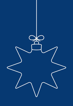 Abstract simple Christmas ball line icon hanging on a string with a bow on a blue background.のイラスト素材