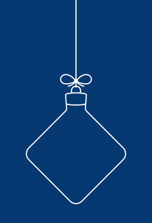 Abstract simple Christmas ball line icon hanging on a string with a bow on a blue backgroundのイラスト素材