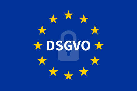The Flag of the European Union with German text DSGVO translate General Data Protection Regulation (GDPR) and a padlock icon.のイラスト素材