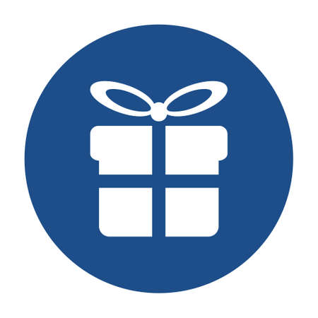 Blue round gift box with tied bow icon, button isolated on a white background.のイラスト素材