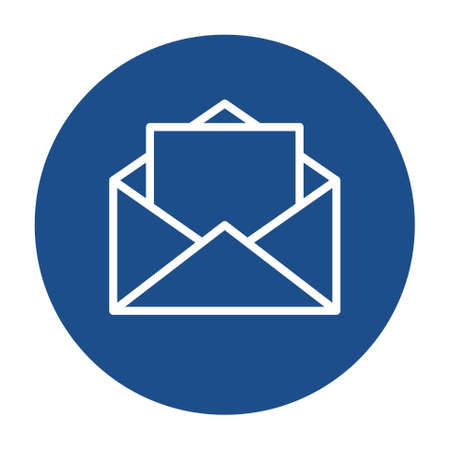 Blue round opened envelope with letter outline icon, button isolated on a white background.のイラスト素材