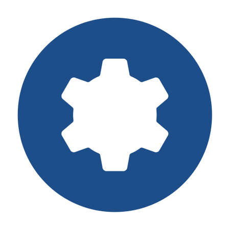 Blue round gear wheel icon, button isolated on a white background.のイラスト素材