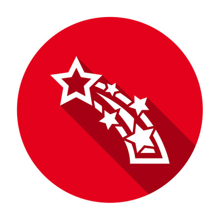 Red flat round shooting star icon, button with long shadow isolated on a white background. Vector illustration.のイラスト素材