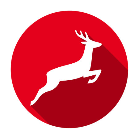 Red flat round deer icon, button with long shadow isolated on a white background. Vector illustration.のイラスト素材