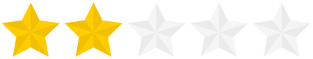 Flat golden 2 star rating icon isolated on a white background. Vector illustration.のイラスト素材