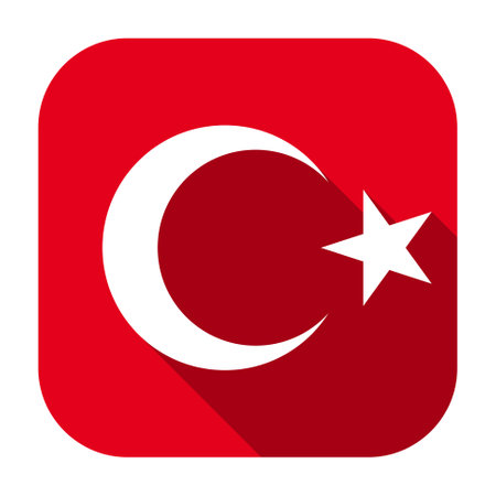 Red flat rounded square national emblem of the Republic of Turkey icon, button with long shadow isolated on a white background. Vector illustration.のイラスト素材