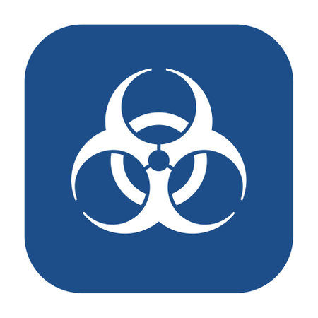 Blue rounded square biological hazard icon, button isolated on a white background. Vector illustration.のイラスト素材