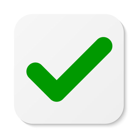 Flat white rounded square sticker check mark icon, button. Tick symbol isolated on a white background. Vector illustration.のイラスト素材